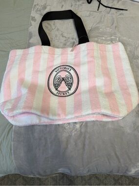 Victoria's Secret Pink and White Striped Tote with Wing Logo